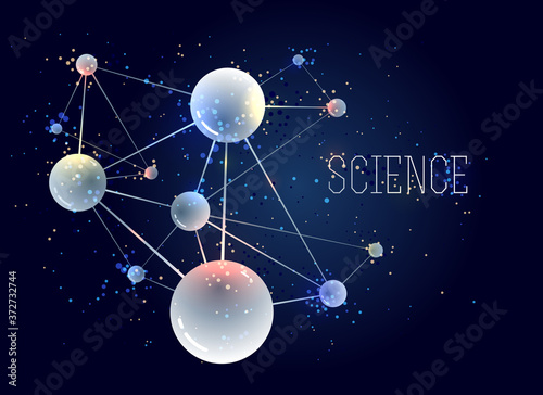 Molecules vector abstract background  3D dimensional science chemistry and physics theme design element  atoms and particles micro nano scientific illustration.