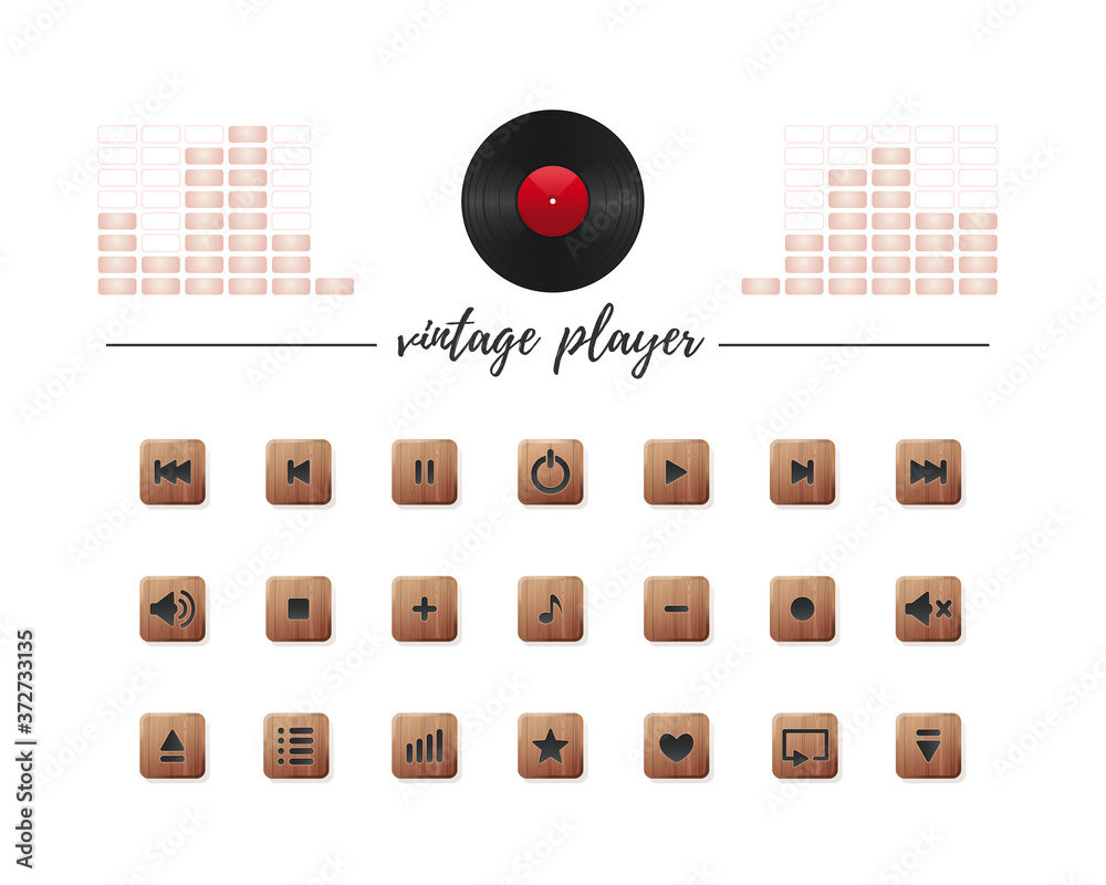 media-buttons-collection-for-vintage-audio-player-set-wooden-buttons