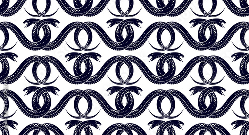 Snakes seamless background, vector dangerous venom serpents pattern, vintage style drawing tiling endless wallpaper.