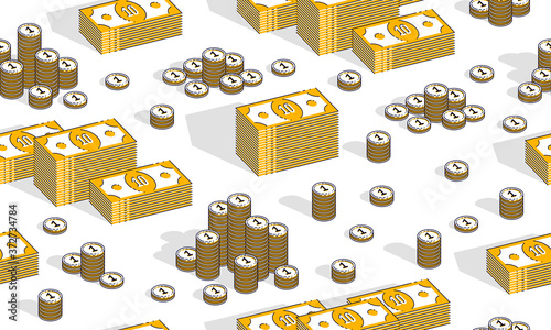 Money cash seamless background, dollar currency money signs, backdrop for financial business website or economical theme ads and information, vector wallpaper or web site background.