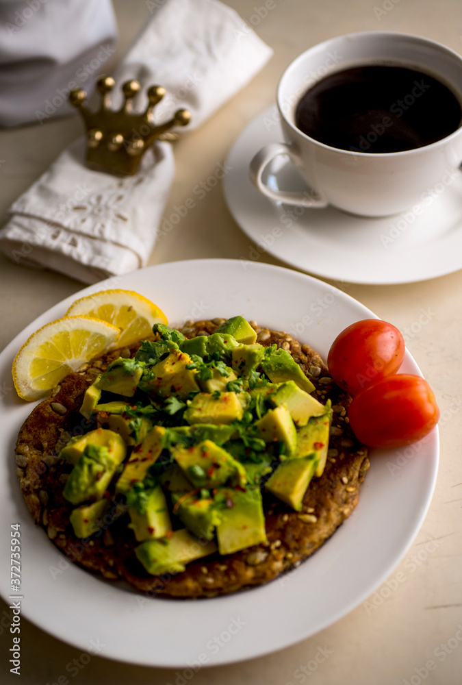 vegan and nutritional breakfast with coffee
