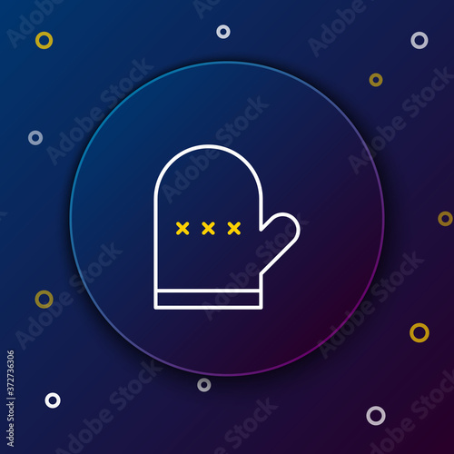 Line Oven glove icon isolated on blue background. Kitchen potholder sign. Cooking glove. Colorful outline concept. Vector.