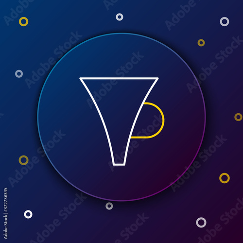 Line Funnel or filter icon isolated on blue background. Colorful outline concept. Vector.