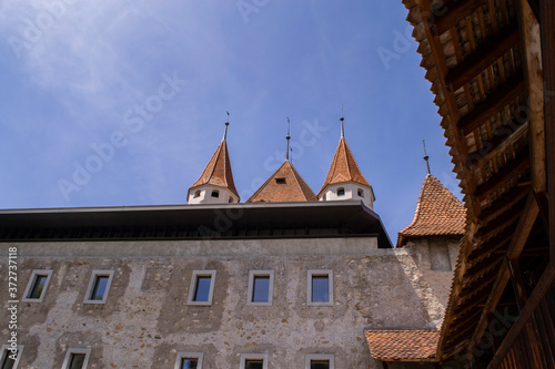 towers of the old castle in the city of Thun in Switzerland