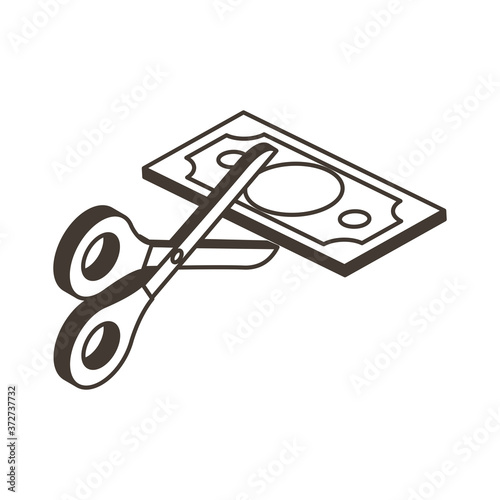 scissors cutting bill line style icon vector design