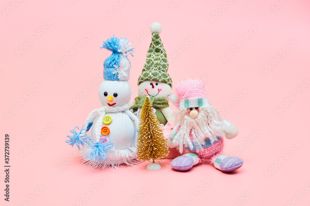 christmas decoration on pastel pink background, copy space