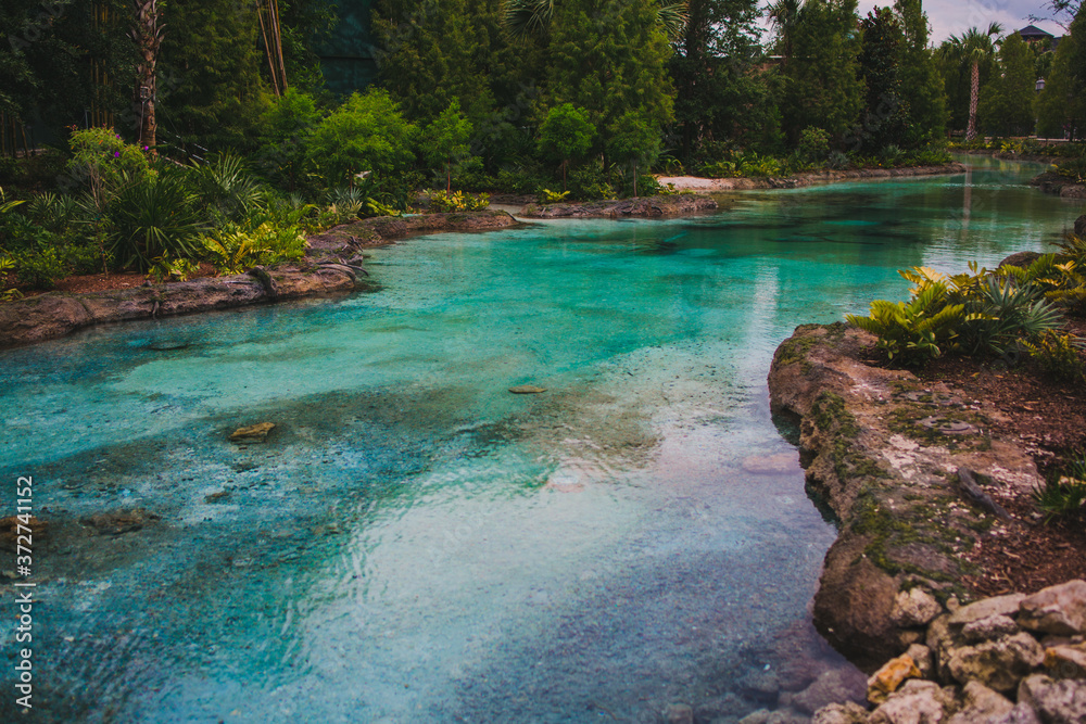 beautiful stream of blue water from a natural spring in Orlando Florida 