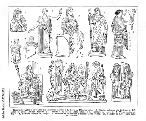 Statues minerve / Antique engraved illustration from from La Rousse XX Sciele  photo