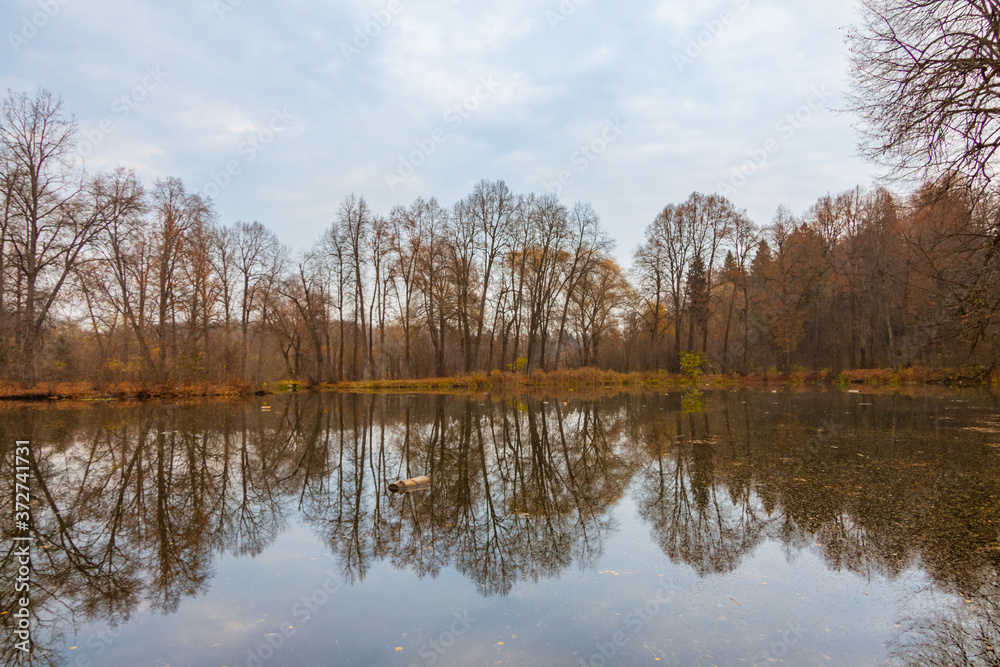 Barsky pond near Serednikovo manor in the suburbs Moscow, sad autumn landscape Barsky pond near Serednikovo manor in the suburbs Moscow, sad autumn landscape