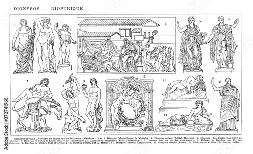 Statues dionysos / Antique engraved illustration from from La Rousse XX Sciele  photo