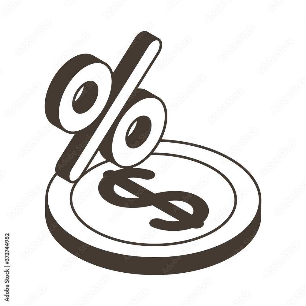 coin and percent symbol line style icon vector design coin and percent symbol line style icon vector design