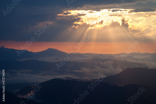 Misty sunrise in the mountains