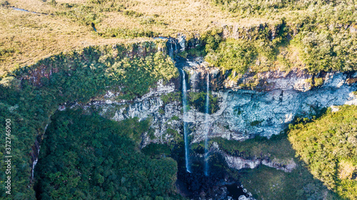 Twin waterfalls in the Índios Coroados canyon. Beautiful waterfall in Cambará do Sul – RS. Serra Geral National park photo