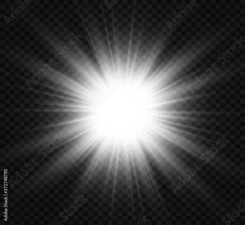 White glowing light. Beautiful star Light from the rays. A sun with highlights. A bright beautiful star. A sun light.