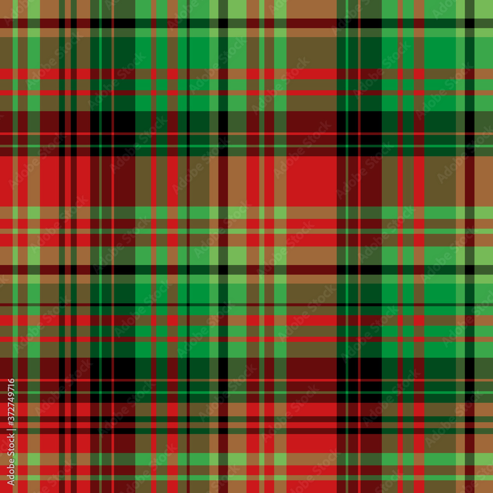 Creative plaid pattern in green, red and black colors.