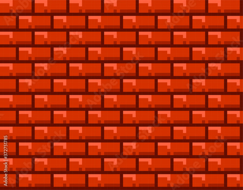 Pixel red brick wall seamless pattern. Vector art 8 bit design for stickers, logo, mobile app. Gaming controller, symbols set.