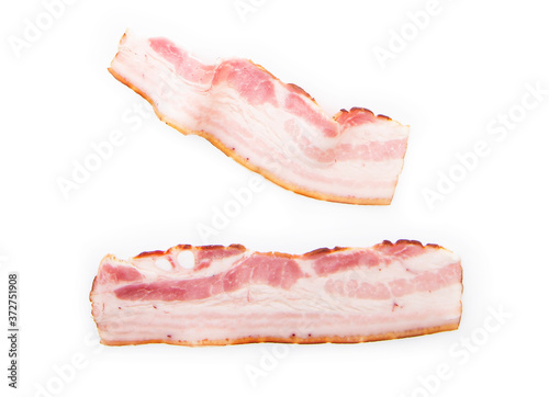 Slices of raw bacon  isolated on white background