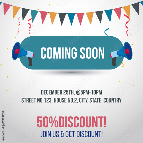 Coming soon Facebook post template with 50% discount in very decent template