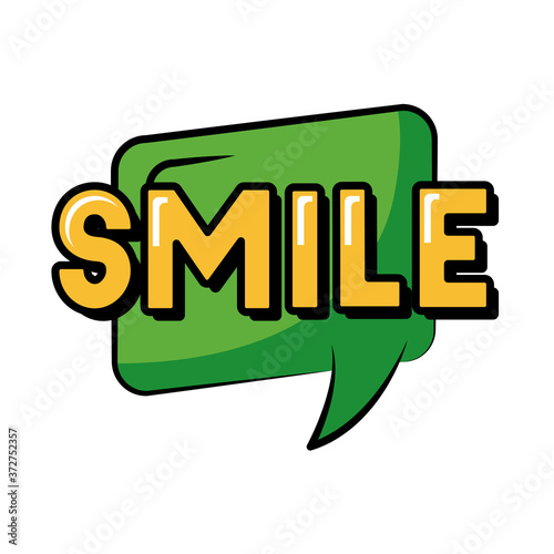 speech bubble with smile word pop art flat style