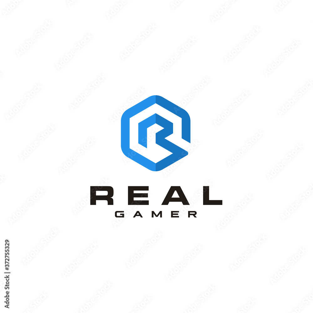 Modern Initial Letter R with futuristic digital hexagon logo design Modern Initial Letter R with futuristic digital hexagon logo design