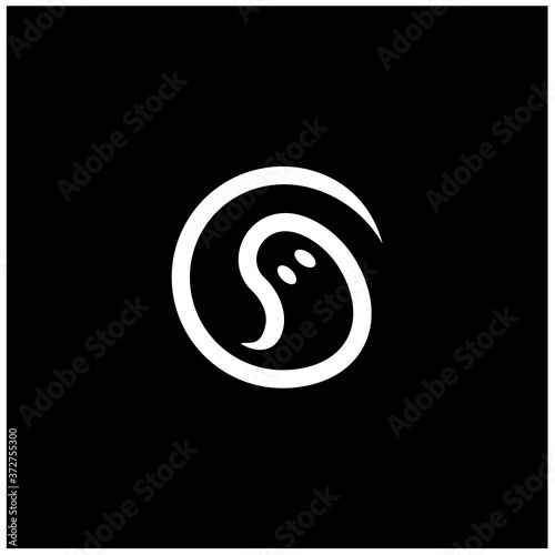 Initial Letter G Ghost Silhouette Halloween Scary  Cartoon Icon Apps Logo Design