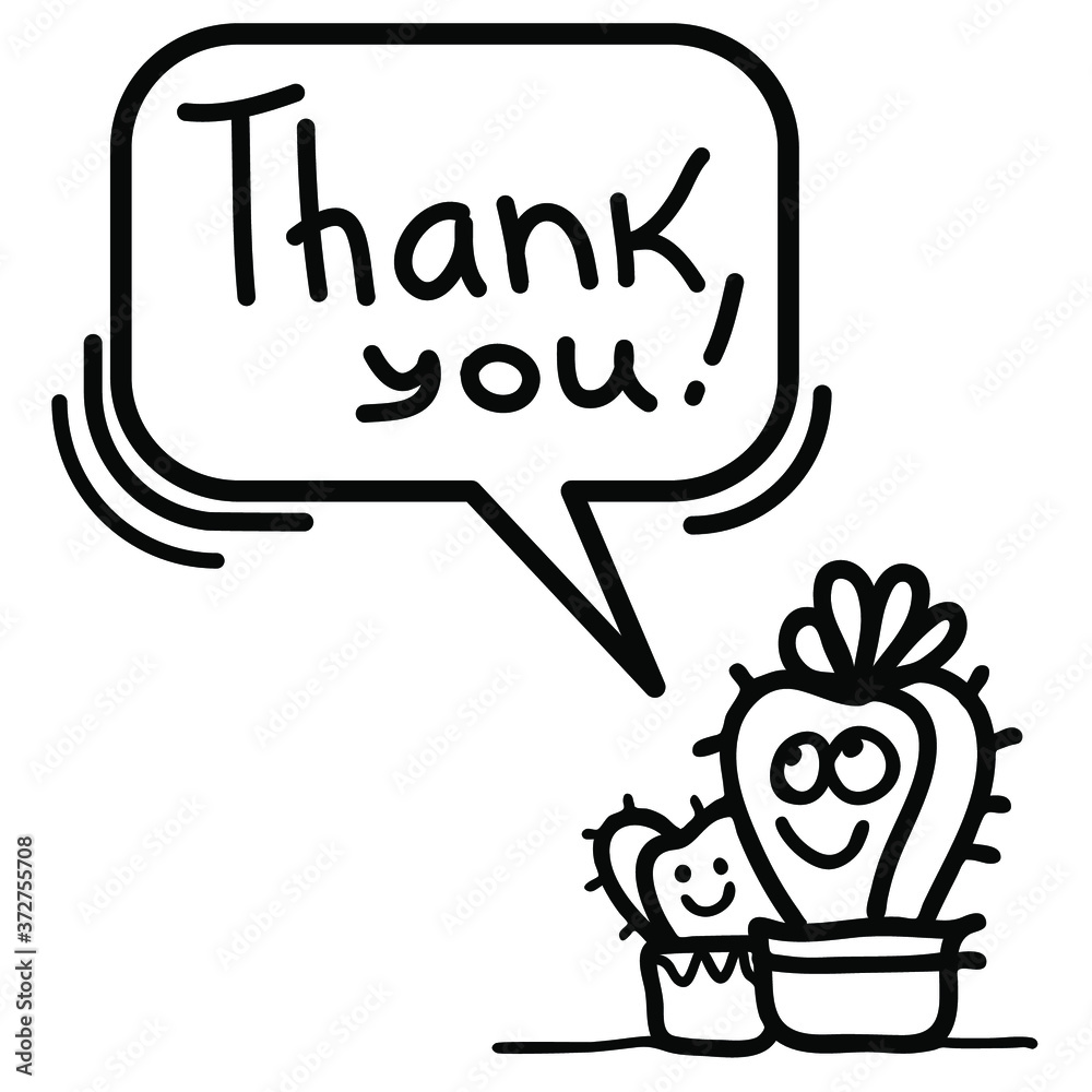 Thanks card with Cactus succulent and text. Color Hand draw illustration isolated on white Thanks card with Cactus succulent and text. Color Hand draw illustration isolated on white