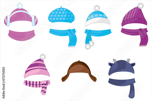 Set of hats and scarves for boys and girls