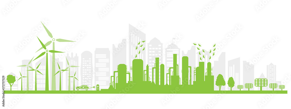 Environmentally friendly production and renewable energy. Ecological city concept.