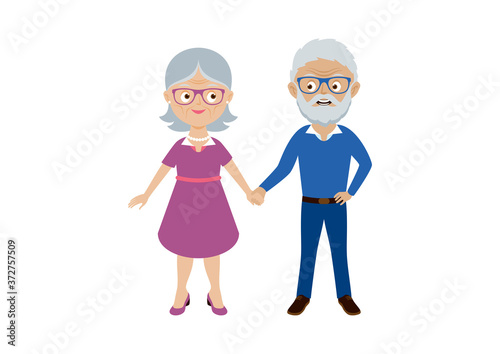 Cute couple elderly people holding hands icon vector. Happy and smiling caucasian elderly senior couple vector. Happy old man and woman vector. Senior couple cartoon character © betka82