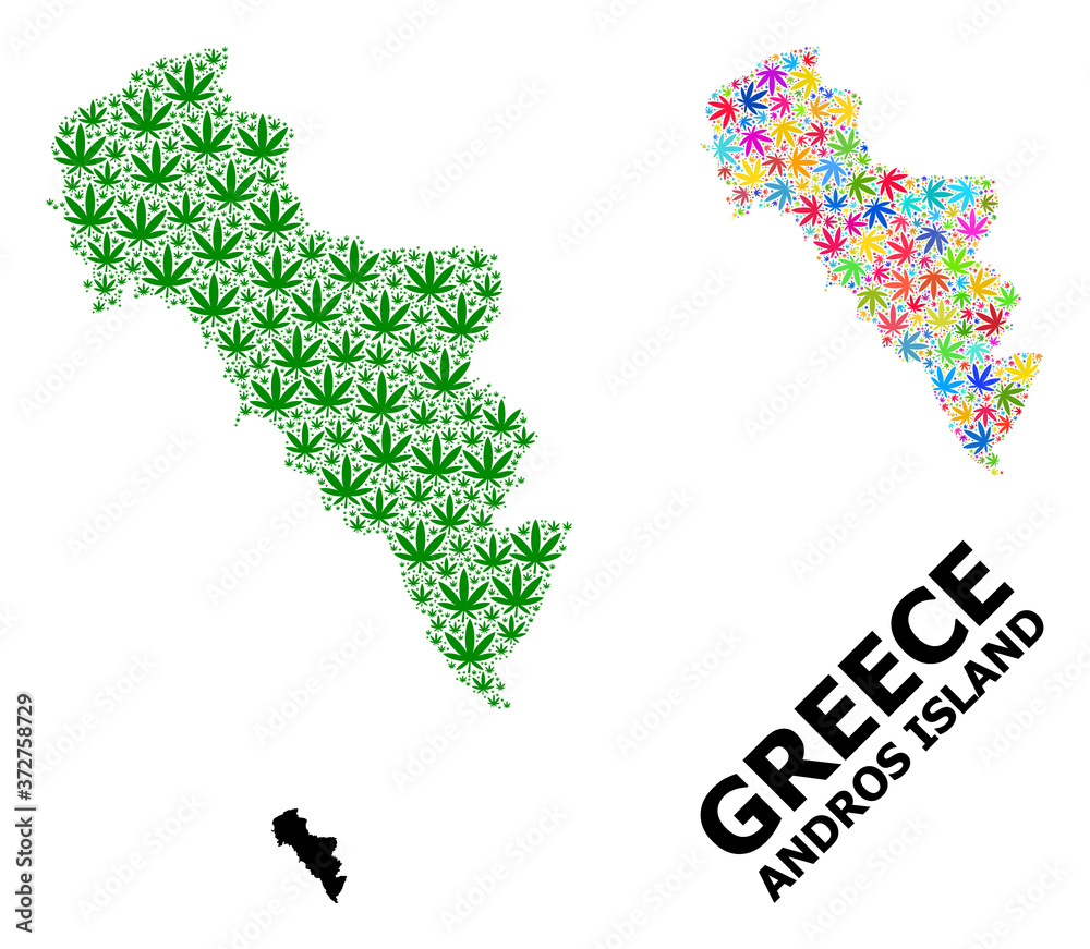 Vector Mosaic Map of Greece Andros Island of Bright and Green