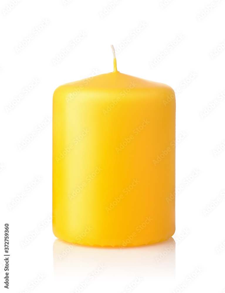 Front view of yellow unused wax candle Front view of yellow unused wax candle