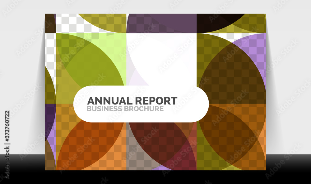 Horizontal A4 business flyer annual report template, circles and triangle style shapes modern geometric design for brochure layout, magazine or booklet Horizontal A4 business flyer annual report template, circles and triangle style shapes modern geometric design for brochure layout, magazine or booklet