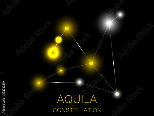 Aquila constellation. Bright yellow stars in the night sky. A cluster of stars in deep space, the universe. Vector illustration
