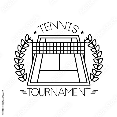 tennis court sport with wreath and lettering line style icon