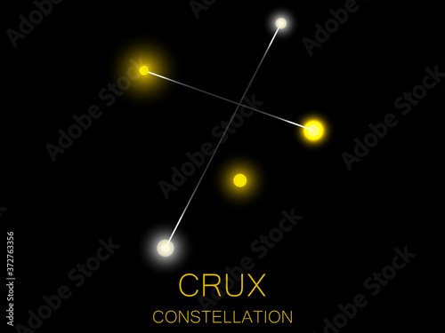 Crux constellation. Bright yellow stars in the night sky. A cluster of stars in deep space, the universe. Vector illustration