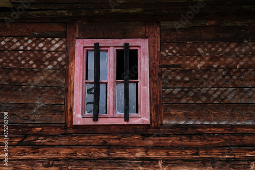 Traditional close up of old wooden house close up in Maramures, Romania