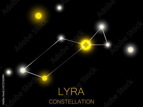 Lyra constellation. Bright yellow stars in the night sky. A cluster of stars in deep space, the universe. Vector illustration