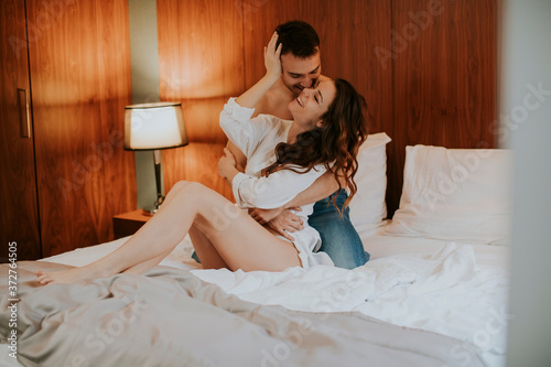 Lovely couple hugging on th...