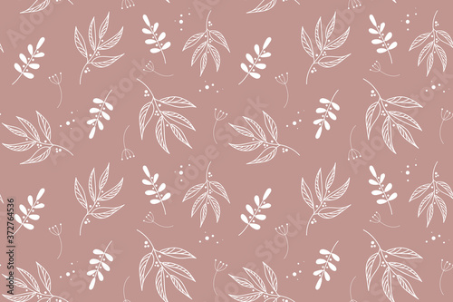 Vector elegant floral seamless pattern in natural farmhouse style with cute simple branches, flowers, leaves. Design for textiles, fabric, wallpaper, wrapping paper, homeware, home decor, web design