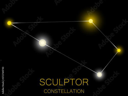 Sculptor constellation. Bright yellow stars in the night sky. A cluster of stars in deep space, the universe. Vector illustration
