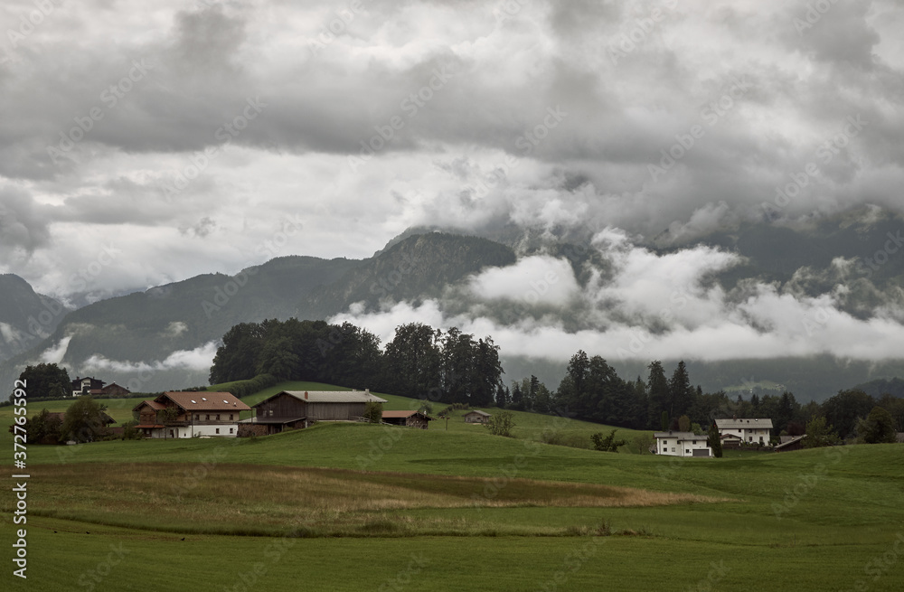 Watzmann in the Berchtesgaden Alps on an overcast day in summer in Bischofswiesen, Germany
