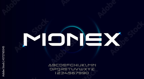 Monex, a bold modern sporty typography alphabet font. vector illustration design