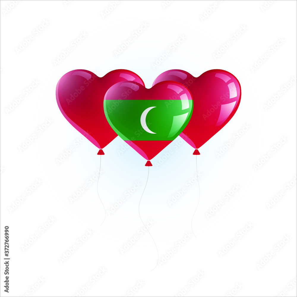 Heart shaped balloons with colors and flag of MALDIVES vector illustration design. Isolated object.