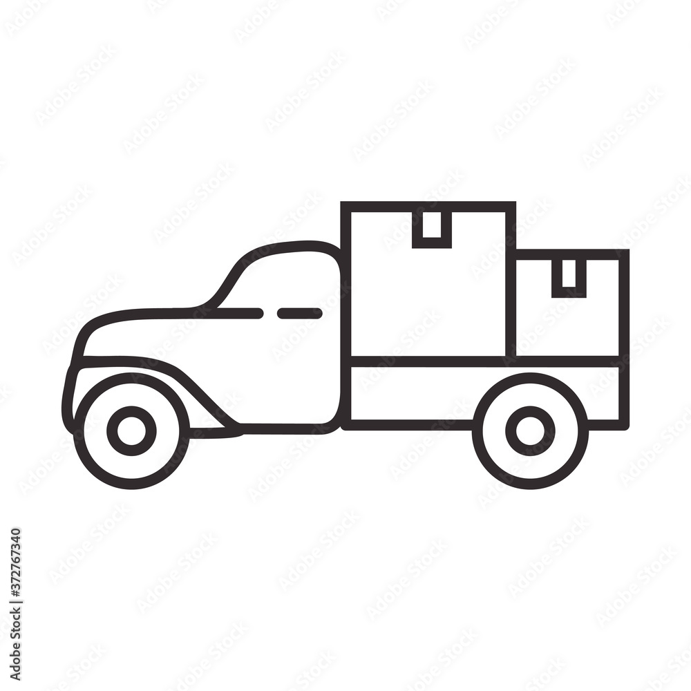 Truck delivery and transportation of goods.Car outline vector flat.Retro pickup.