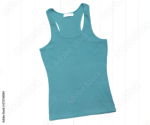 Turquoise tank top on white background