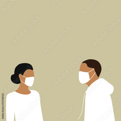
Female character and male character in medical masks