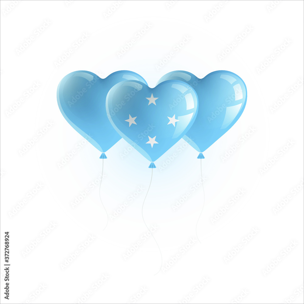 Heart shaped balloons with colors and flag of MICRONESIA vector illustration design. Isolated object.