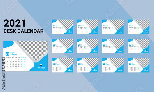 Desk calendar design 2021 template Set of 12 Months  Week starts Monday  Stationery design  calendar planner