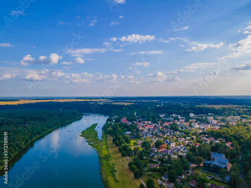 Aerial view of Birstonas city wich is located on the shore of Nemunas river in Lithuania. It's a small SPA resort