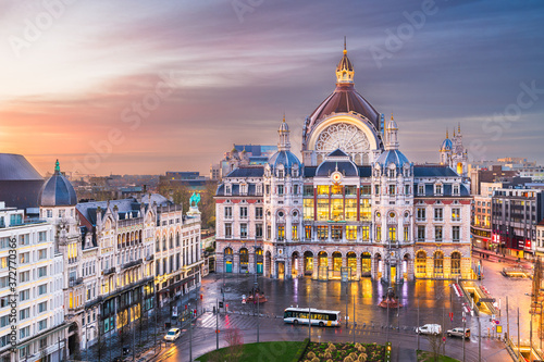 Antwerp, Belgium cityscape at Centraal Railway Station